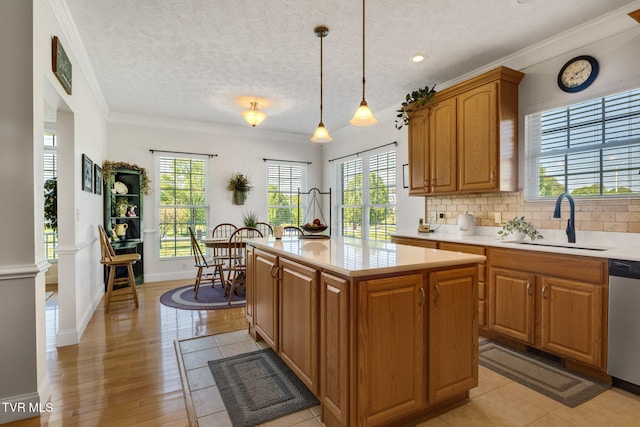 963 Beaver Creek Rd, Bluff City, TN 37618 - kitchen featuring crown molding, a sink, dishwasher, and light countertops