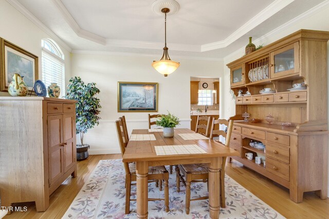963 Beaver Creek Rd, Bluff City, TN 37618 - dining space featuring plenty of natural light, a tray ceiling, and light wood finished floors