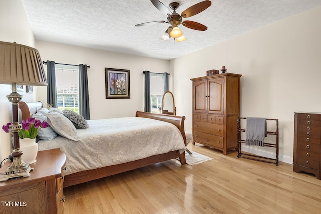 963 Beaver Creek Rd, Bluff City, TN 37618 - bedroom with light wood-style floors, ceiling fan, and a textured ceiling