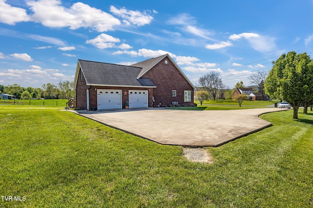 963 Beaver Creek Rd, Bluff City, TN 37618 - view of side of home featuring driveway, roof with shingles, a garage, brick siding, and a yard