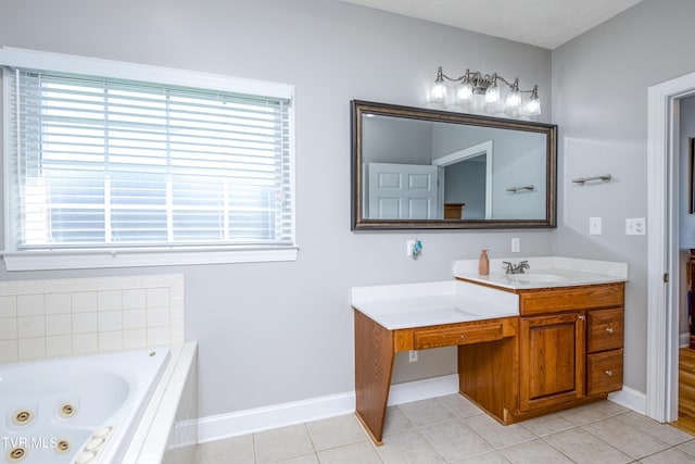 full bathroom with a healthy amount of sunlight, baseboards, and a tub with jets
