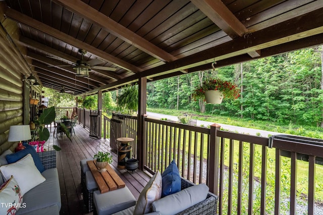 deck with a ceiling fan and outdoor dining space