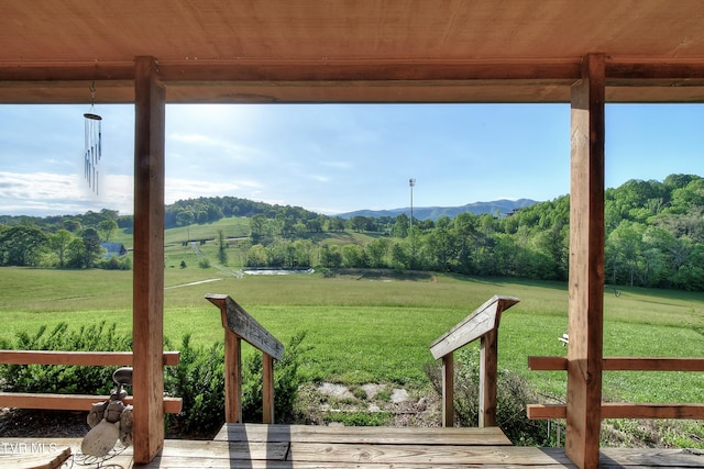 view of yard featuring a mountain view and a rural view