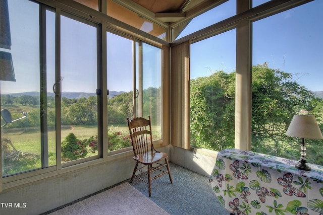 sunroom featuring carpet floors and a healthy amount of sunlight