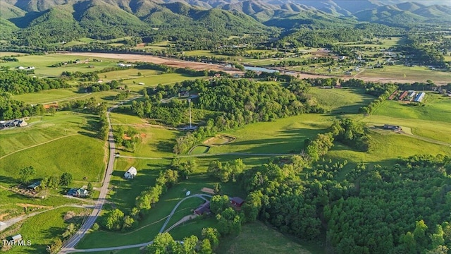 drone / aerial view featuring a mountain view