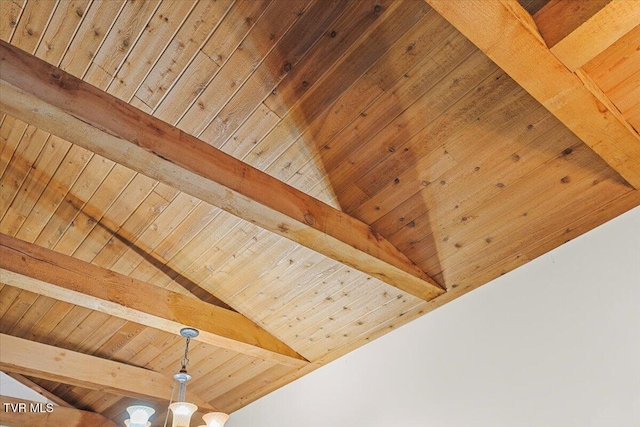 room details with wood ceiling and beamed ceiling