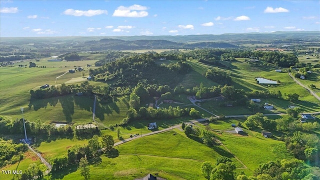 bird's eye view featuring a mountain view and a rural view