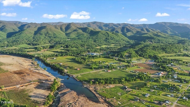 birds eye view of property featuring a water and mountain view