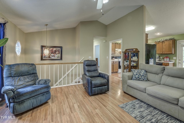 115 Maple Ridge Dr, Jonesborough, TN 37659 - living room with light wood finished floors, a ceiling fan, plenty of natural light, and high vaulted ceiling