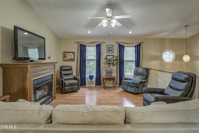 115 Maple Ridge Dr, Jonesborough, TN 37659 - living area featuring wood finished floors, ceiling fan, a fireplace, and recessed lighting