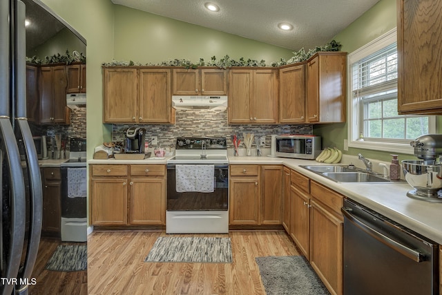115 Maple Ridge Dr, Jonesborough, TN 37659 - kitchen with stainless steel appliances, under cabinet range hood, lofted ceiling, a sink, and light countertops