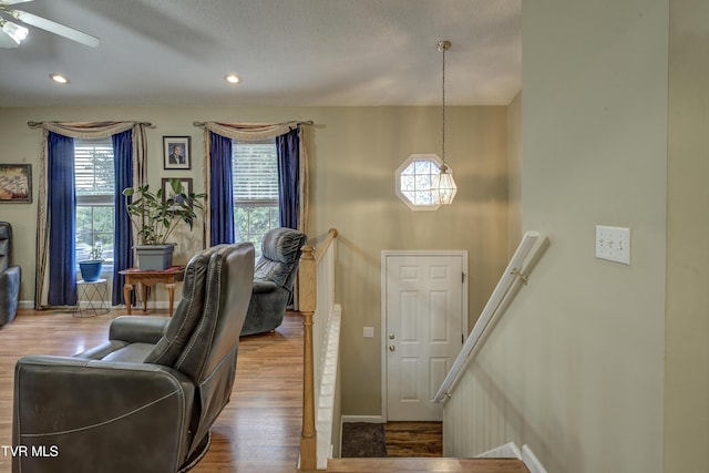 115 Maple Ridge Dr, Jonesborough, TN 37659 - living area with wood finished floors, baseboards, a ceiling fan, recessed lighting, and a chandelier