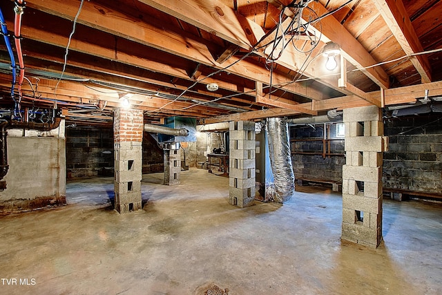 view of unfinished basement