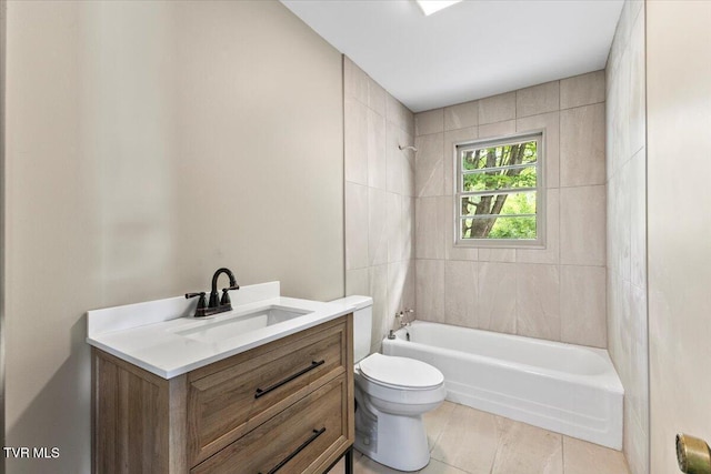 full bathroom featuring toilet, tub / shower combination, and vanity
