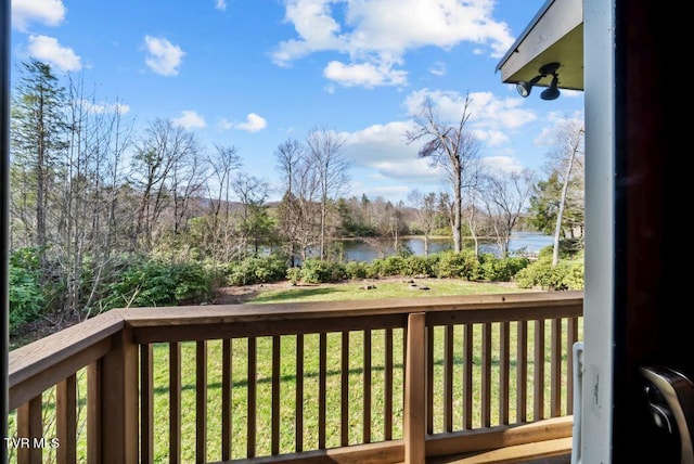 342 Ripshin Lake Rd, Roan Mountain, TN 37687 - wooden terrace with a lawn and a water view