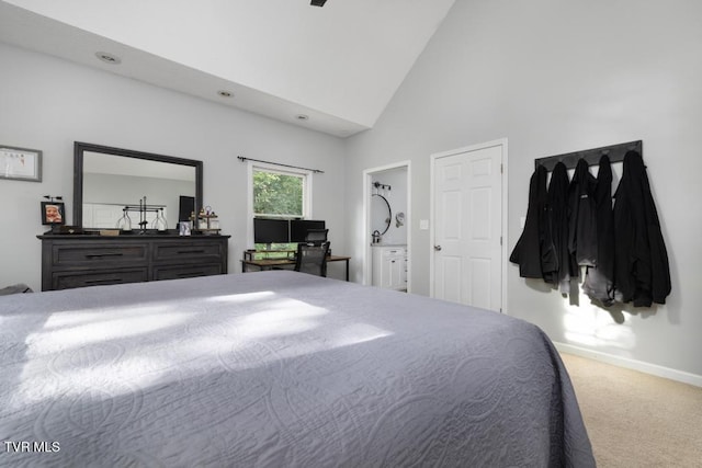 1008 Cox Trail Pl, Kingsport, TN 37660 - bedroom with carpet flooring, high vaulted ceiling, and ensuite bath
