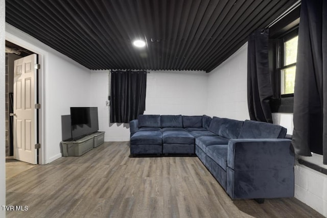 1008 Cox Trail Pl, Kingsport, TN 37660 - living area featuring concrete block wall and wood finished floors