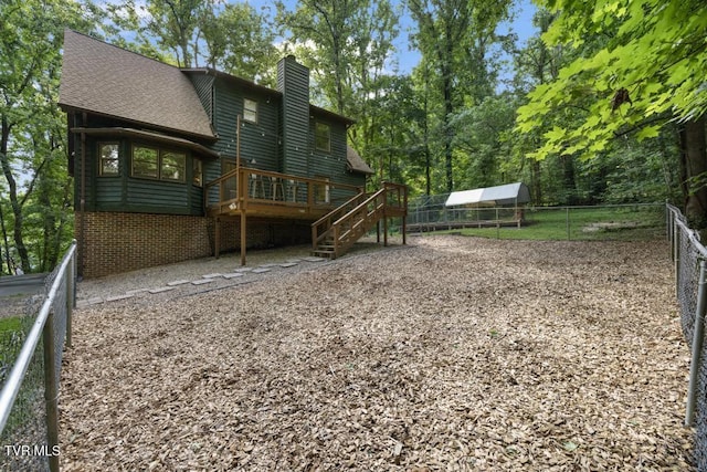 1008 Cox Trail Pl, Kingsport, TN 37660 - rear view of property with stairs, a chimney, a deck, and roof with shingles