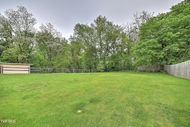 view of yard with a fenced backyard