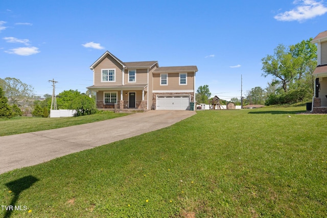 105 Dewey Ct, Bristol, VA 24201 - view of front of property with covered porch, an attached garage, driveway, and a front yard