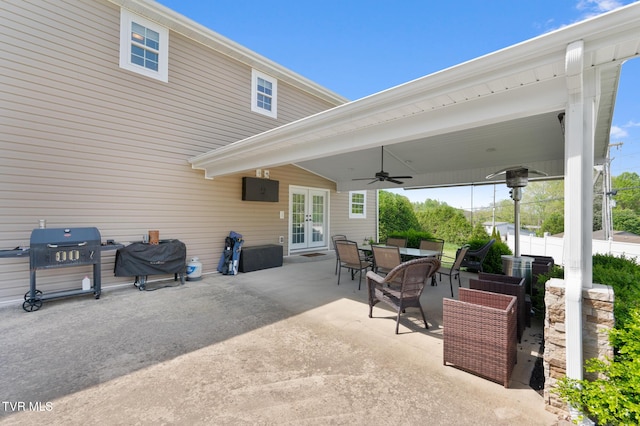 105 Dewey Ct, Bristol, VA 24201 - view of patio / terrace featuring outdoor dining area, a ceiling fan, grilling area, and french doors