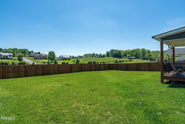 view of yard featuring a deck and a fenced backyard
