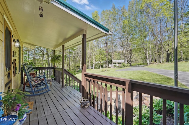 368 Burbank Rd, Roan Mountain, TN 37687 - deck with a lawn and covered porch