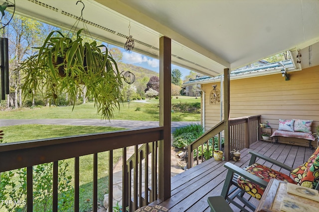 368 Burbank Rd, Roan Mountain, TN 37687 - wooden terrace featuring a yard