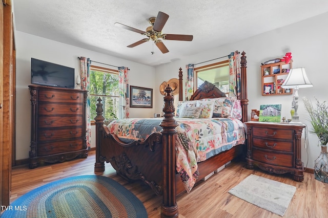 368 Burbank Rd, Roan Mountain, TN 37687 - bedroom featuring a ceiling fan, a textured ceiling, and wood finished floors