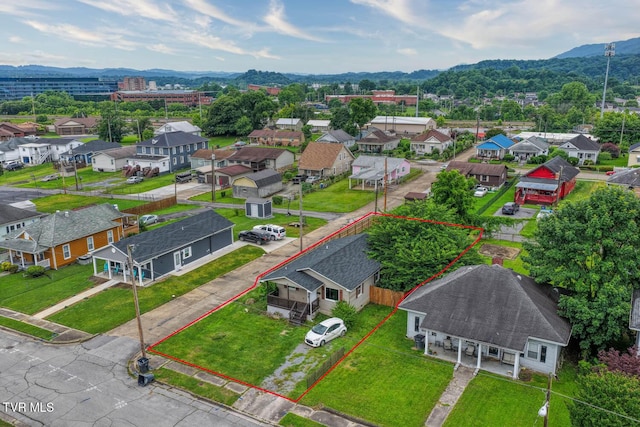 954 Maple St, Kingsport, TN 37660 - aerial perspective of suburban area featuring property parcel outlined and mountains