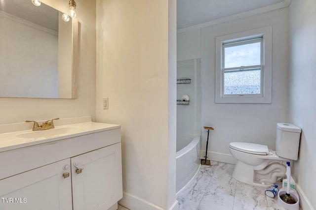 954 Maple St, Kingsport, TN 37660 - full bathroom with marble finish floors, vanity, and ornamental molding