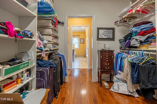 walk in closet featuring wood-type flooring