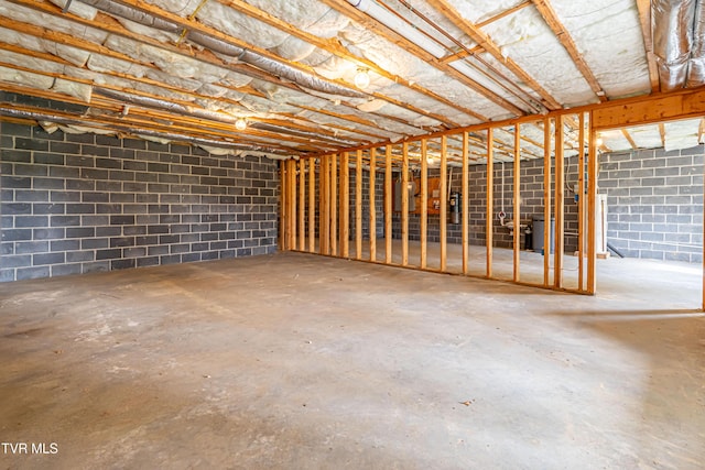 unfinished below grade area featuring concrete block wall