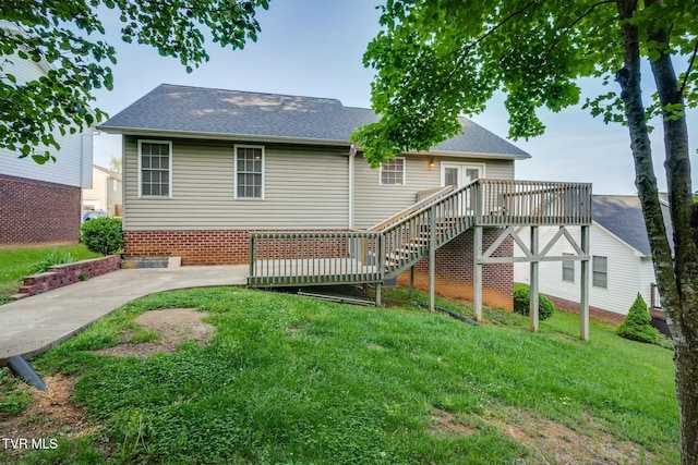 241 Stone Edge Cir, Kingsport, TN 37660 - rear view of house with a shingled roof, a yard, a deck, and stairway