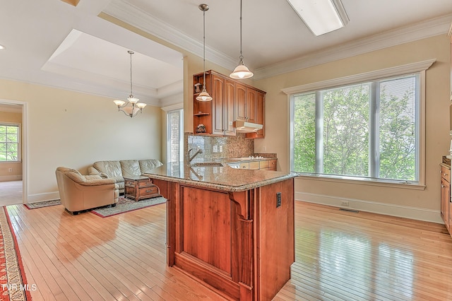 2304 Granite Dr, Johnson City, TN 37604 - kitchen with a kitchen breakfast bar, open shelves, a sink, baseboards, and light wood-style flooring