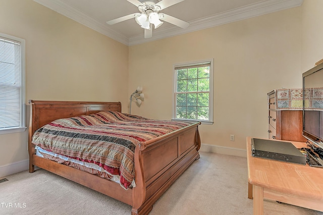 2304 Granite Dr, Johnson City, TN 37604 - bedroom featuring baseboards, ornamental molding, ceiling fan, and light carpet