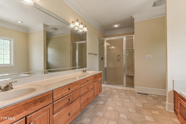 2304 Granite Dr, Johnson City, TN 37604 - full bath with double vanity, a shower stall, a sink, and visible vents