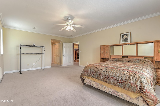2304 Granite Dr, Johnson City, TN 37604 - bedroom with ceiling fan, visible vents, crown molding, baseboards, and carpet flooring