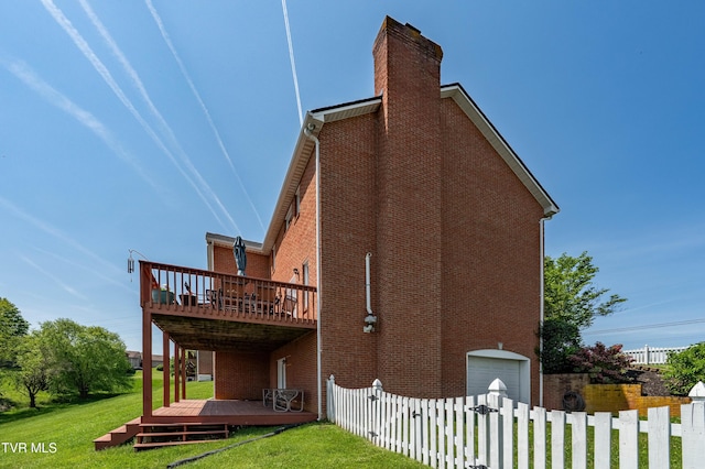 436 Headtown Rd, Jonesborough, TN 37659 - rear view of house with fence private yard, a garage, a deck, a chimney, and a yard