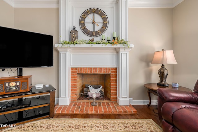 436 Headtown Rd, Jonesborough, TN 37659 - living area featuring baseboards, ornamental molding, wood finished floors, and a fireplace