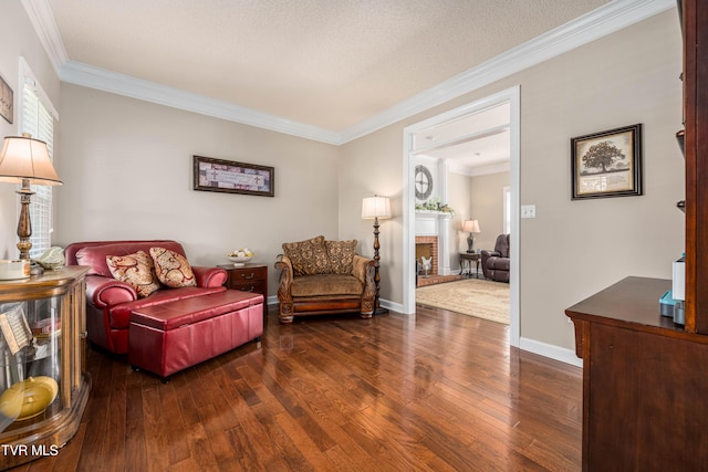 436 Headtown Rd, Jonesborough, TN 37659 - living area featuring wood-type flooring, ornamental molding, baseboards, and a brick fireplace