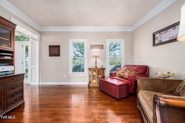 436 Headtown Rd, Jonesborough, TN 37659 - sitting room with crown molding, dark wood finished floors, baseboards, and visible vents