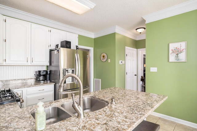 436 Headtown Rd, Jonesborough, TN 37659 - kitchen with a sink, stainless steel fridge with ice dispenser, white cabinets, and crown molding