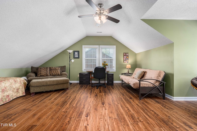 436 Headtown Rd, Jonesborough, TN 37659 - home office featuring a ceiling fan, a textured ceiling, vaulted ceiling, and wood finished floors
