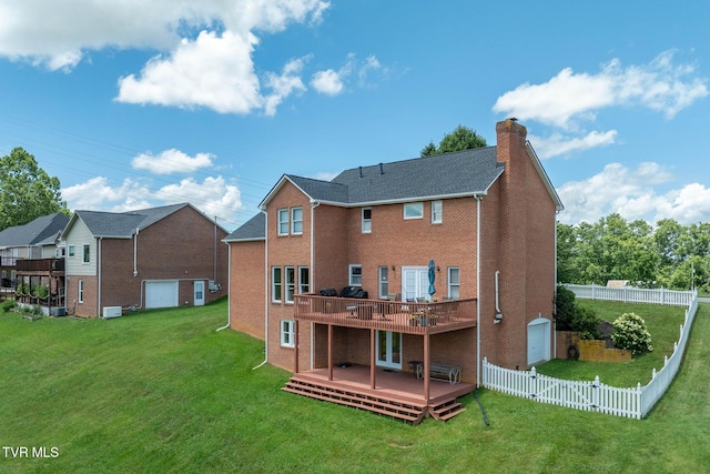 436 Headtown Rd, Jonesborough, TN 37659 - back of property with a wooden deck, a chimney, and brick siding