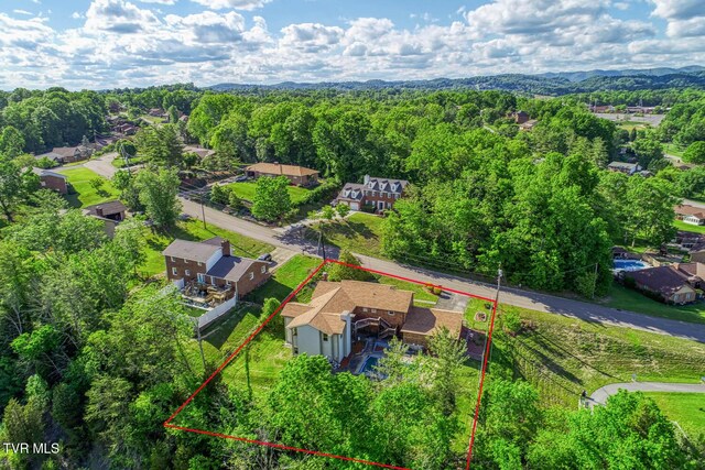 2653 Suffolk St, Kingsport, TN 37660 - aerial perspective of suburban area featuring property parcel outlined and a heavily wooded area