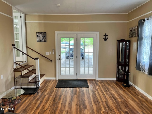 1220 2nd Ave, Big Stone Gap, VA 24219 - doorway with stairway, baseboards, ornamental molding, and wood finished floors