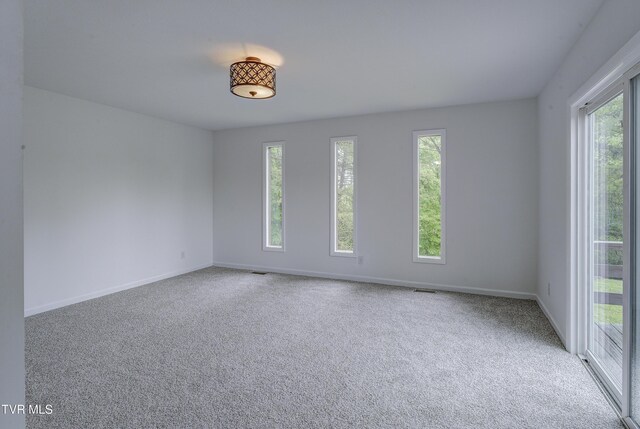 unfurnished room with carpet and baseboards
