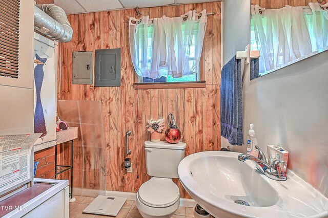 3851 Helen Henderson Hwy, Davenport, VA 24239 - half bath with wooden walls, a sink, tile patterned flooring, toilet, and electric panel