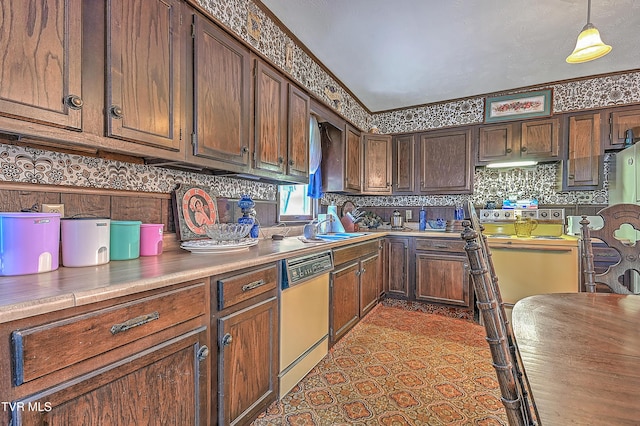 3851 Helen Henderson Hwy, Davenport, VA 24239 - kitchen with fridge, a sink, light countertops, decorative backsplash, and dishwashing machine